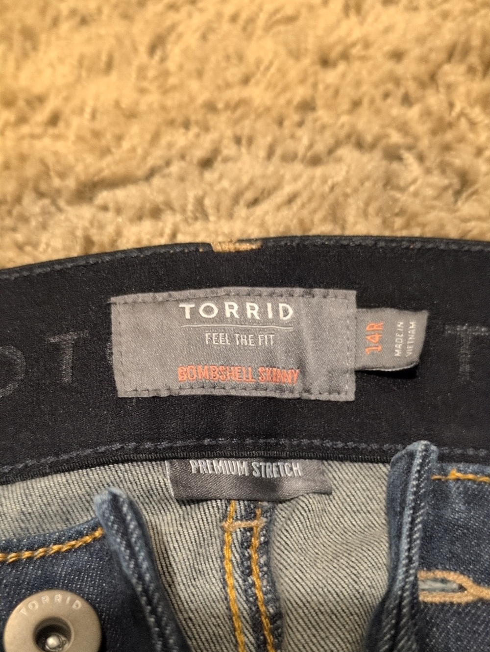 Torrid Dark Blue Denim Skinny Jeans with Gold Stitching